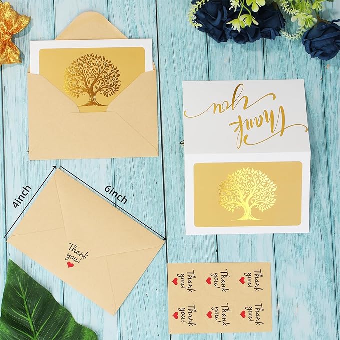 Thank you cards with envelopes Blank Note Cards,30 Pack All Occasion Assorted Greeting Cards, 10 Gold Foil Designs with Stickers and Envelopes 4" x 6" For Thank You, Birthday and Christmas Gifts Messages