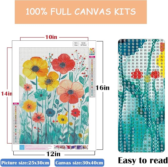 Eterkosu Flowers Diamond Art Kits for Adults,Diamond Painting Kits for Adults for Beginners DIY Diamond Dots Art Kits, 5D Full Round Drill Gem Art Painting Kits for Home Wall Decor