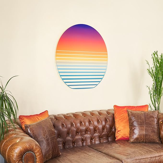 NEODECO Sunset on Sea Metal Wall Art for home decor, Minimalist art deco for living room, colorful wall sculpture (Medium)