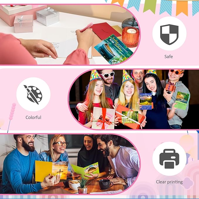 48 Pack Religious Christian Birthday Cards Bulk with Scripture Assorted Bible Verse 4.5 x 6.2 Inch Christian Blessings Birthday Greeting Cards with Envelopes and Stickers (Natural Style)