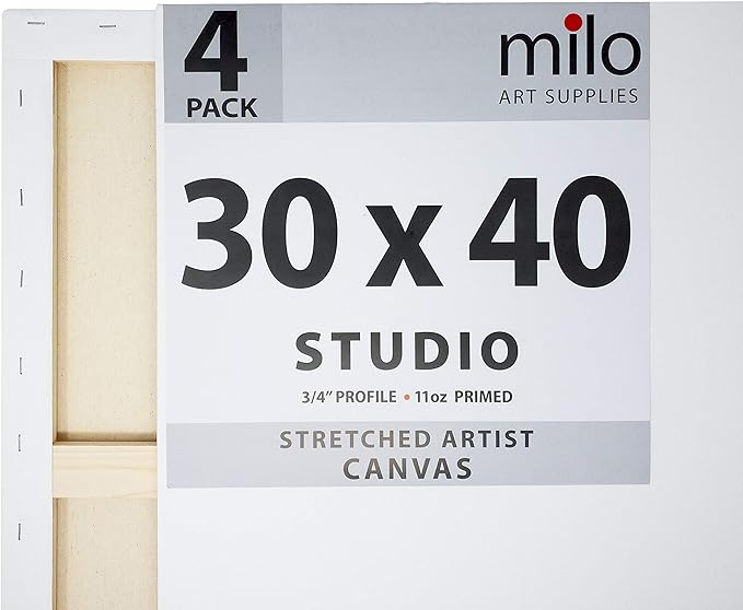 milo Pro Stretched Artist Canvas | 30x40 inch | Pack of 4 | 3/4” inch Thick Studio Profile | Ready to Paint 11 oz Primed Heavy Duty Large Canvas Art Supplies for Painting