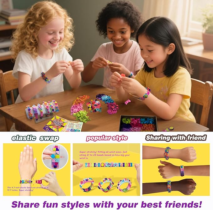 BOLVISEP Friendship Bracelet Making Kit for Girls, 6-12 Year Old Girl Christmas Birthday Gifts, Arts and Crafts Kits for Kids, Kid Rubber Band Bracelet Making Kit with Charm (Butterfly&Flower) 488PCS