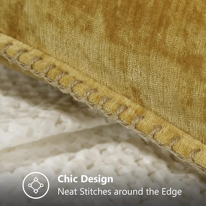 decorUhome Spring Chenille Soft Throw Pillow Covers 24x24 Set of 2, Farmhouse Velvet Neutral Decorative Euro Sham Pillow Covers with Stitched Edge for Couch Sofa Bed Home Decor, Mineral Yellow