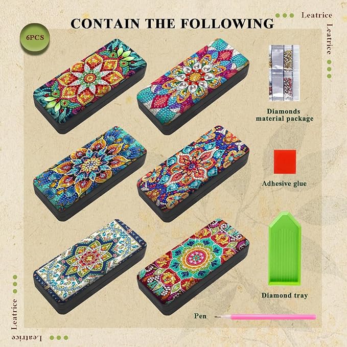 Leatrice 6pcs 5d Diamond Art Kits for Adults Small Diamond Painting Kit Eyeglass Case Hard Shell Gem Art Paint by Diamonds Dots DIY for Beginner Women