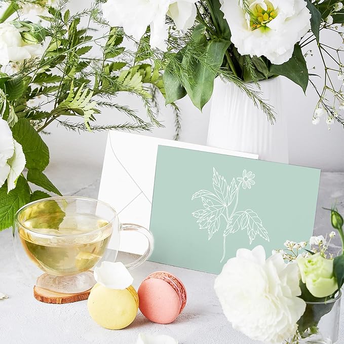Whaline 40 Pack Green Floral Greeting Cards Gradient Color Botanical Thank You Card Flower Leaves Blank Note Cards with Envelopes Stickers for Wedding Birthday