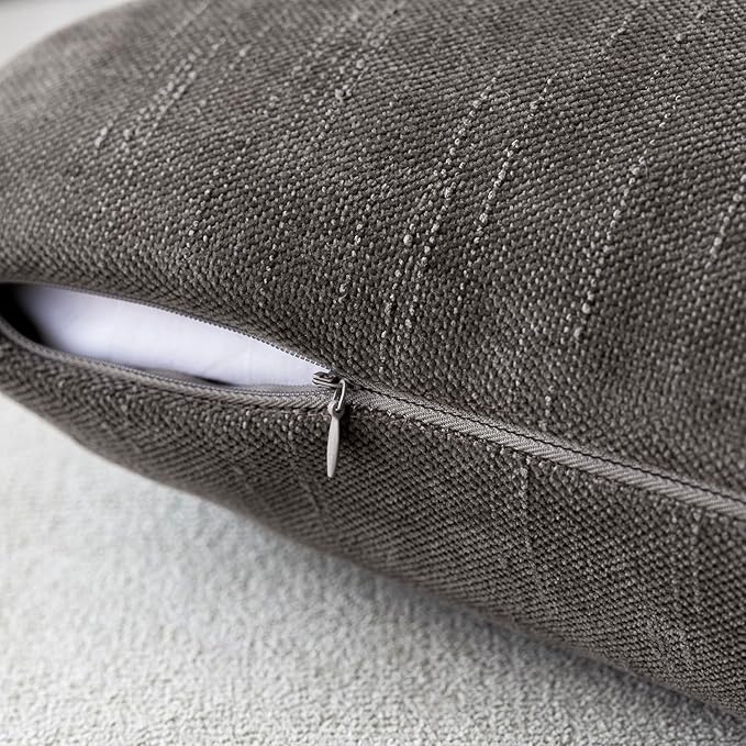 Foindtower Pack of 2 Soft Textured Throw Decorative Pillow Covers Square Accent Solid Cushion Cover Cozy Farmhouse Pillow Case with Zipper for Couch Sofa Bedroom Living Room 22x22 Inch, Charcoal