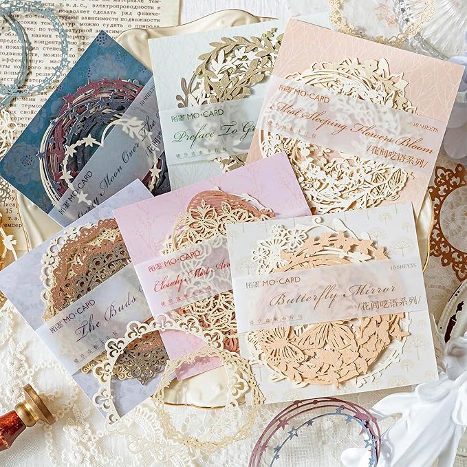 60pcs Decorative Card Paper Frames for Scrapbooking, 6 Packs Flower Lace Wreath Cutouts, Die Cut Border Card for Cardmaking Junk Journals Collage Decoupage Art Crafts Project DIY