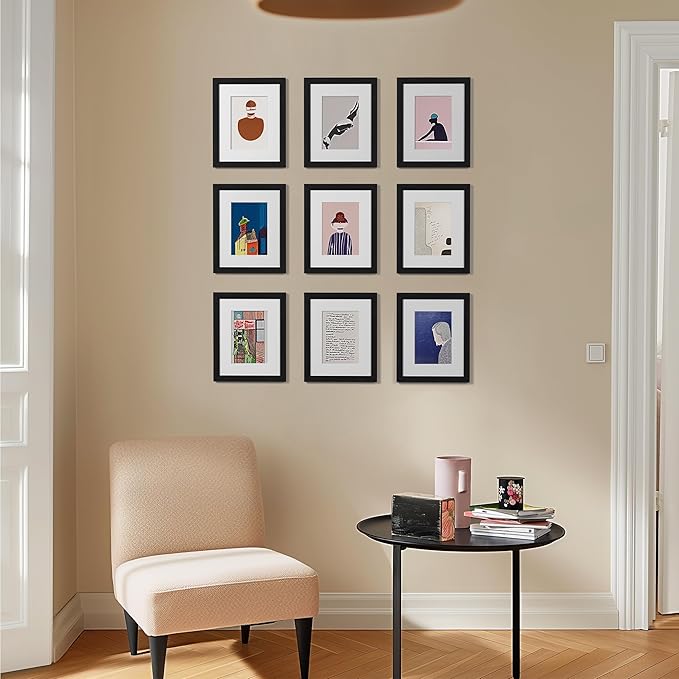 eletecpro 8x10 Picture Frames Set of 9 Classic Gallery Wall Frame Set, Displays 5x7 with Mat or 8x10 No Mat, Picture Frames Collage Wall Decor, Black Frames for Home Decor