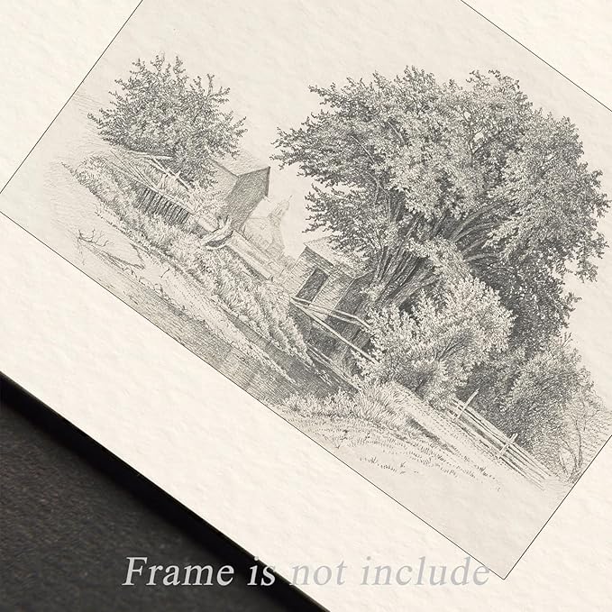 Neutral Vintage Wall Art for Home Decor, Farmhouse Landscape Sketches Wall Decor, Rustic Nature Canvas Prints Vintage Landscape Oil Painting Vintage Art Pictures for Bedroom Bathroom Decor( 8" x 10"-UNFRAMED)