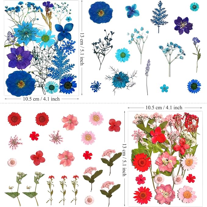 73Pcs Pressed Dried Flowers for Resin, Real Natural Bulk Assorted Dry Floral Leaves for DIY Art Crafts, Epoxy Molds, Jewelry, Soap, Candle Making, Nails Decors