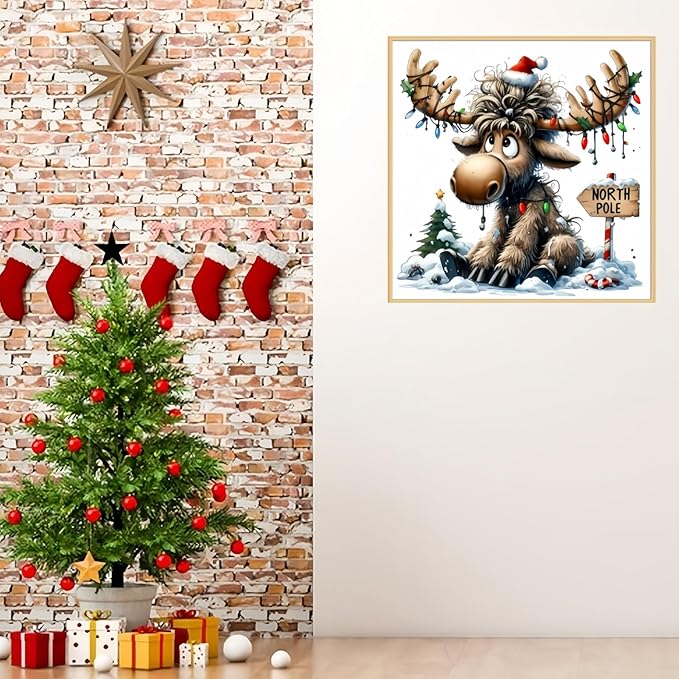 Christmas Painting by Numbers Kit for Adults Beginner,Cute Deer Color by Numbers for Adults,Moose Adult Paint by Number Kits on Canvas,Paint by Numbers Easy for Home Wall Decor 15.7X15.7 Inch