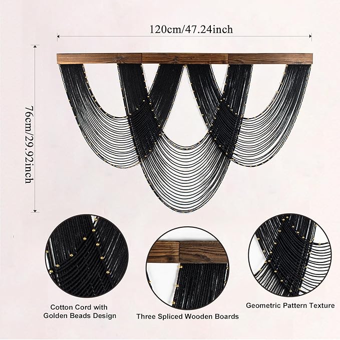 LB Large Macrame Wall Hanging Black, Boho Tapestry Wall Hanging Macrame Wall Art Handmade Yarn Woven Wall Art Modern Home Decor Headboard Wall Decor for Bedroom Living Room Dorm Nursery, 47x30 Inch
