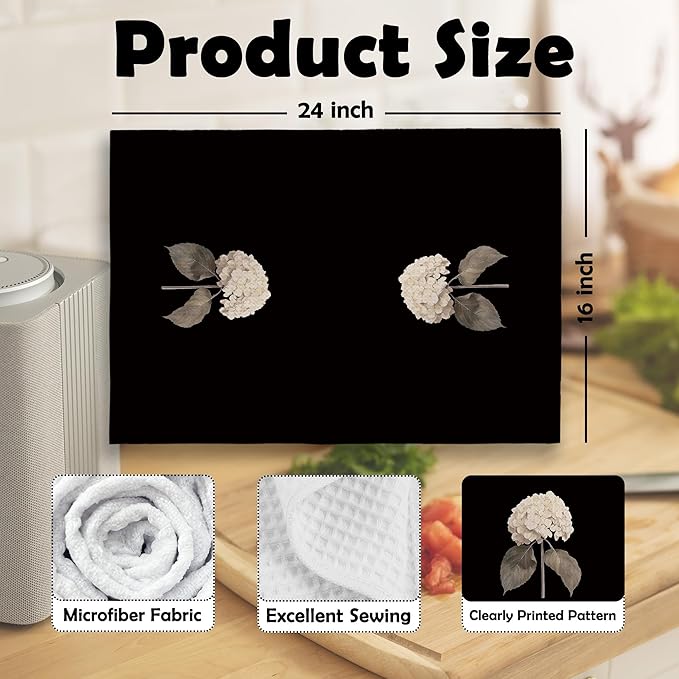Vintage Hydrangea Floral Kitchen Dish Towels, Hydrangea Gifts for Women, Dark Cottagecore Flower Hand Towels Kitchen Tea Towels Decorations, 16x24inch Set of 2