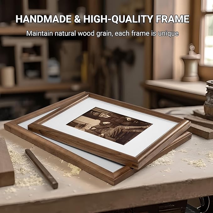 Heimlove 18x24 Picture Frame,18 x 24 Natural Solid Walnut Wood Frame Matted to 16x20 with Tempered Glass,18"x24" Handcrafted wood Poster Frame,Vertical or Horizontal Wall Hanging Display,1 Pack