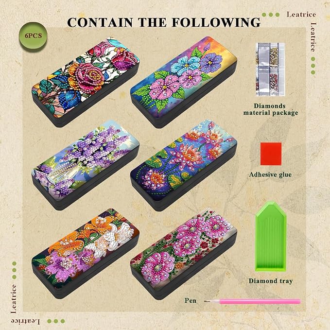 Leatrice 6pcs 5d Diamond Art Kits for Adults Small Diamond Painting Kit Gem Art Paint by Diamonds Eyeglass Case Hard Shell Dots DIY for Beginner Women