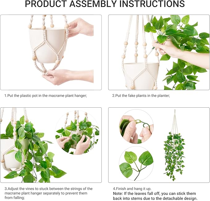 Mkono Fake Hanging Plant with Pot, Artificial Plants for Home Spring Decor Indoor Macrame Plant Hanger with Fake Vines Faux Hanging Planter Greenery for Bedroom Bathroom Office Decoration