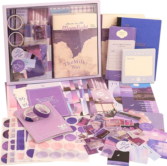 348 Pcs Scrapbooking Supplies Kit, Vintage Aesthetic Scrapbook Kit for Bullet Junk Journal, Stationery, A6 Grid Notebook, DIY Journaling Supplies, Birthday Craft Gift for Teen Girl Kid Women