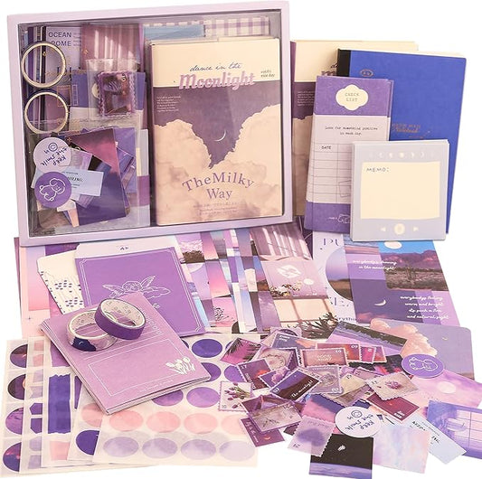 348 Pcs Scrapbooking Supplies Kit, Vintage Aesthetic Scrapbook Kit for Bullet Junk Journal, Stationery, A6 Grid Notebook, DIY Journaling Supplies, Birthday Craft Gift for Teen Girl Kid Women
