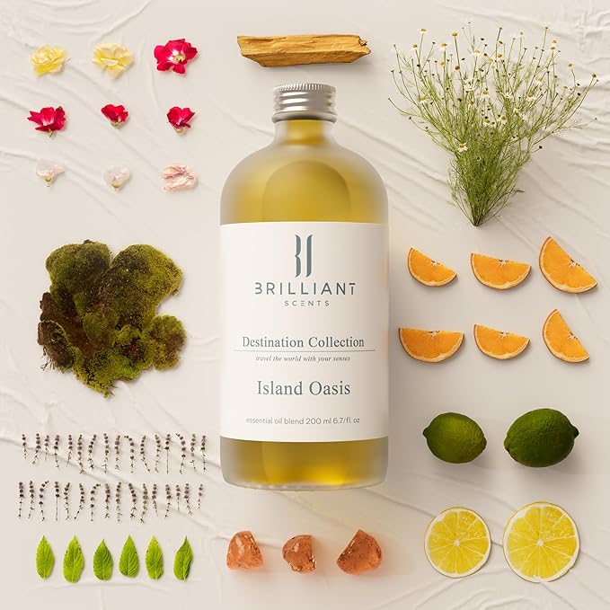 Brilliant Scents Island Oasis Fragrance Oil 200ml - Premium Diffuser Oil for Home, Office, Hotels - Long Lasting, Plant-Based, Meets IFRA Standards, USA-Made - Citrus, Chamomile, Patchouli