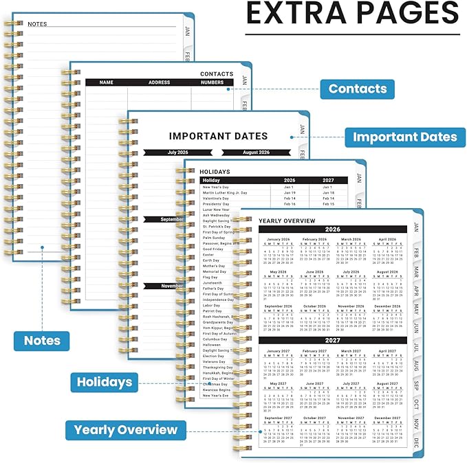 2026 Planner, Weekly and Monthly Planner for Women, January 2026 to December 2026, Pretty Hardcover 2026 Calendar Planner Book with Tabs, Inner Pocket, Spiral Bound, Perfect Office Home School Supplies - 8.5" x 11", Summer Valley