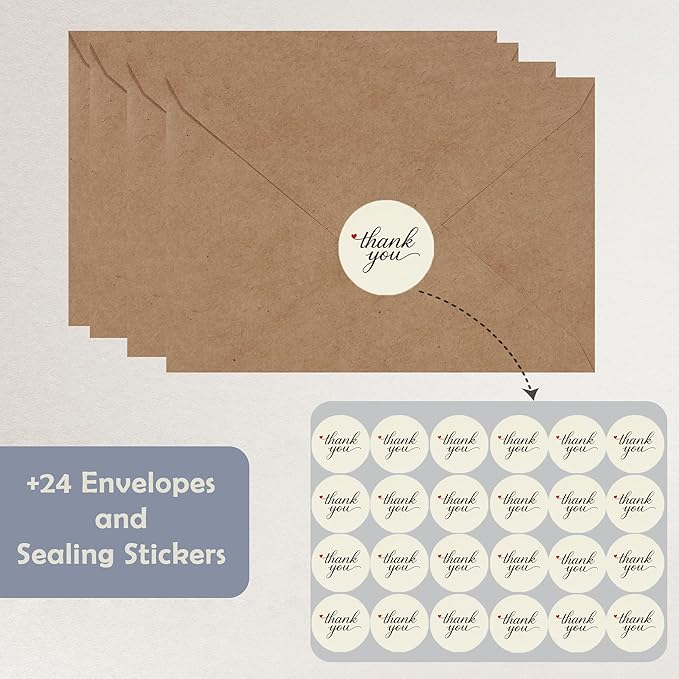 Cheerin 24 Pack White Thank You Cards With Envelopes Set - Elegant Thank You Notes for Wedding, Birthday and Business - Bulk Appreciation Cards 3x5 inch