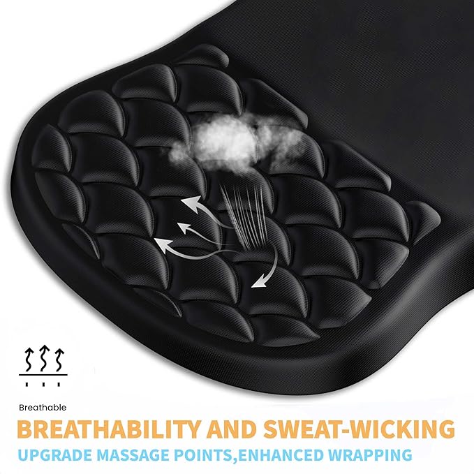Ergonomic Mouse Pad Wrist Support with Massage Design,Classic Black Wrist Pain Relief Mousepad with Memory Foam,Non-Slip PU Base