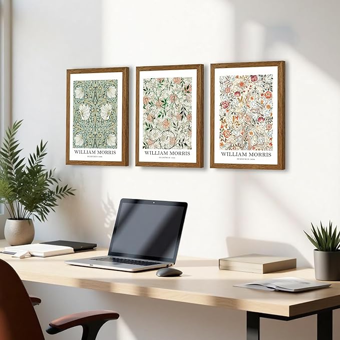 InspiredHues 3 Piece Framed Vintage Canvas Wall Art Botanical Floral Pattern Pictures Canvas Wall Decor Eternal William Morris Classic Artwork Prints for Living Room Bedroom Office 12x16 inch