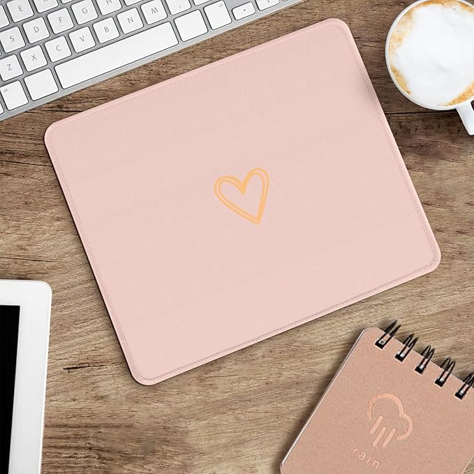 Seorsok Square Aesthetic Cute Heart Mouse Pad,Office Home Personalized Mouse Mat Design,Waterproof Funny Mousepad,Non-Slip Rubber Base Computer Mouse Pads for Wireless Mouse,Pink