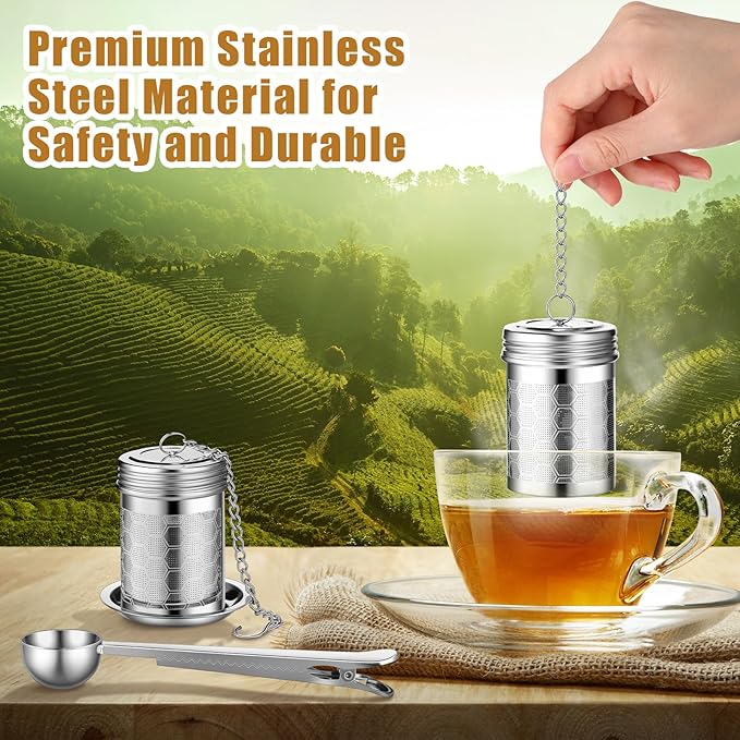 Umigy 4 Pcs Tea Infuser Strainers for Loose Tea with Scoop, Extra Fine Mesh Steeper 304 Stainless Steel Diffuser Leaf Holder with Extended Chain Hook for Brew, Spices, Seasoning