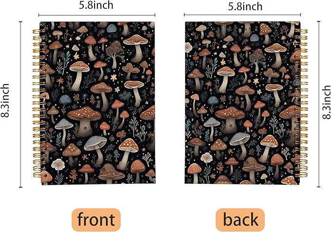 Mushroom Notebook Journal, Mushroom Gifts for Women Mushroom Lovers, Dark Academia Mushroom Notebooks for Women, Mushroom Office Supplies, Spiral Notebook 5.5x8.3inch