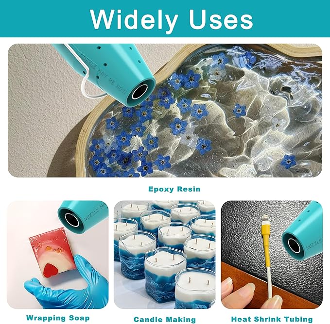 Heat Gun, Mini Heat Gun for Shrink Tubing, for DIY Crafts, 300W Heat Air Gun with Reflector Nozzle, Shrink Wrap Gun Tool for Packaging PVC, Drying Paint, Clay - green
