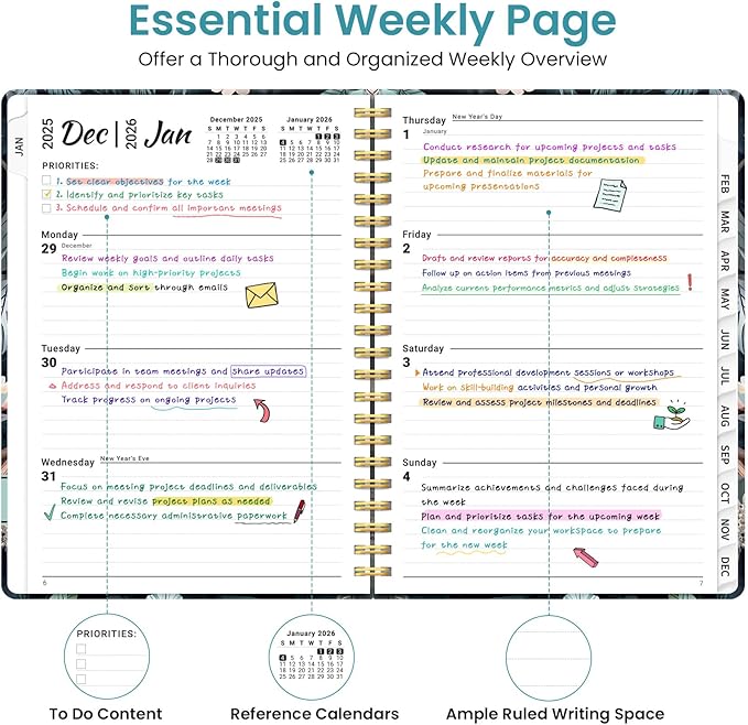 2026 Planner, Weekly and Monthly Planner for Women, January 2026 to December 2026, Pretty Hardcover 2026 Calendar Planner Book with Tabs, Inner Pocket, Spiral Bound, Perfect Office Home School Supplies - 8.5" x 11", Twilight Serenade
