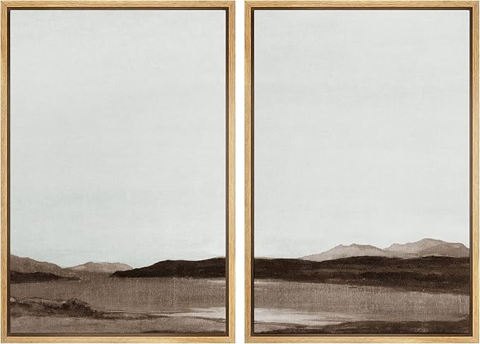SIGNWIN Framed Canvas Print Wall Art Set Brown Minimalist Desert Mountains Nature Wilderness Illustrations Fine Art Farmhouse/Country Minimal for Living Room, Bedroom, Office - 24"x36"x2 Natural