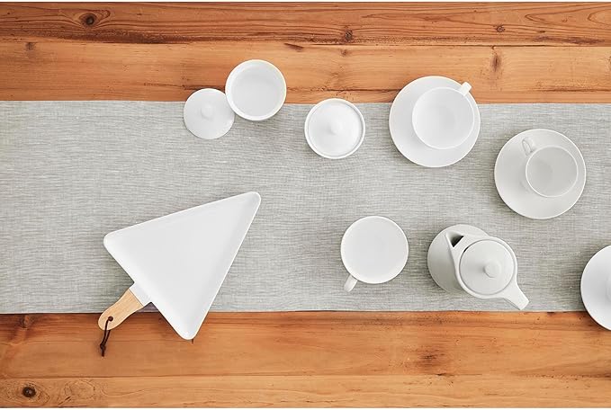 Solino Home Linen Oyster Grey Table Runner 120 Inches Long - Athena, 100% Pure Linen Dining Table Runner 14 x 120 Inch for Spring, Easter