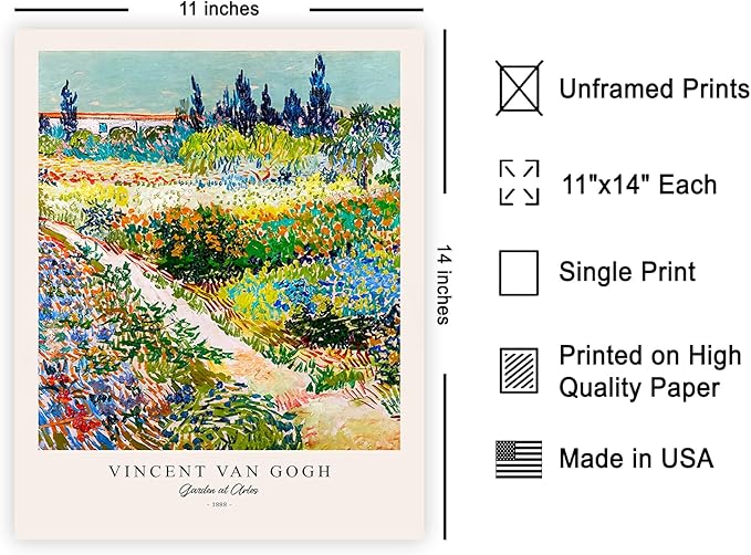 Monem Art Vintage Van Gogh Poster - Retro Impressionism Print - Garden at Arles, Colorful, Aesthetic, Beautiful - 11x14 UNFRAMED Wall Art - Gift for Artist, Friend - Wall Decor for Home, Office
