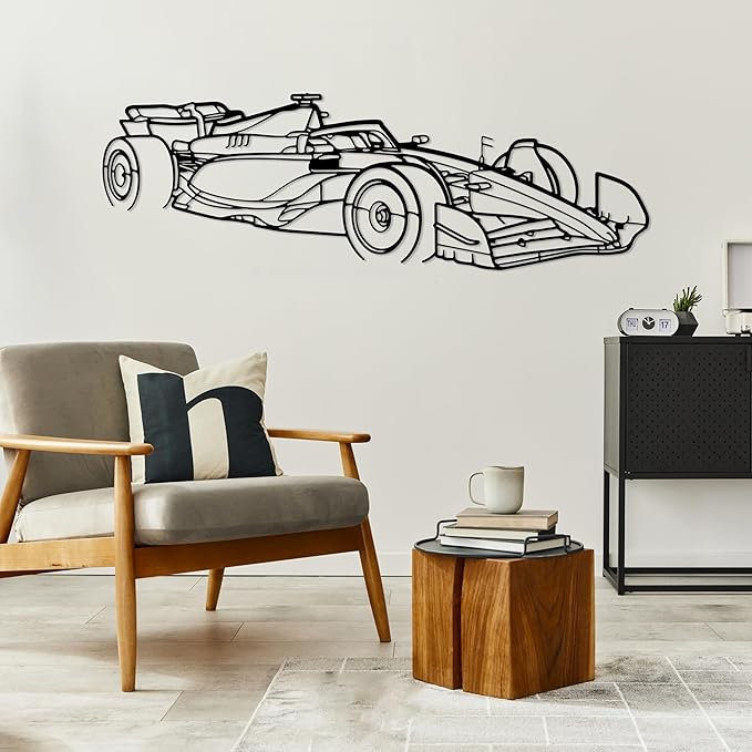 Formula Car metal Wall Art, Sports Car metal Silhouette, Formula Car Lovers Metal Wall Decor, Racing Gifts For Men, Minimalist Sculpture for Garage, Man Cave, Gift for Father's, (Black-45"x12.4" inch)