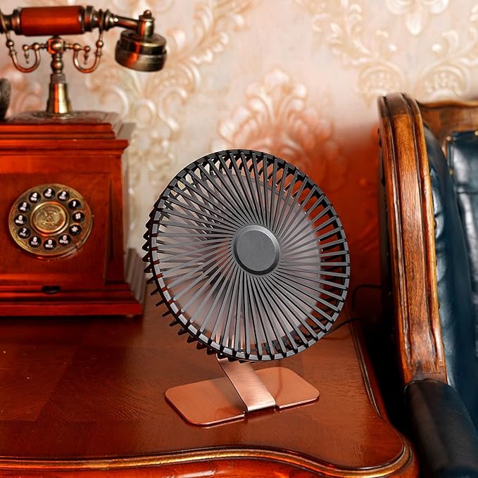 SLENPET 6 inch USB Desk Fan, 4 Speeds, Ultra-quiet, 90° Adjustment for Better Cooling, Portable Mini Powerful Desktop Table Fan, Small Personal Fan for Home Office, Metal Base, Bronze