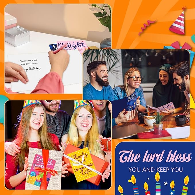 48 Pack Religious Christian Birthday Cards Bulk with Scripture Assorted Bible Verse 4.5 x 6.2 Inch Christian Blessings Birthday Greeting Cards with Envelopes and Stickers(Classic Style)
