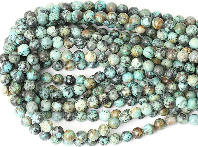 45PCS 8mm Natural African Turquoise Stone Gemstone Round Loose Beads for Jewelry Making DIY Bracelet Necklace Materials 1 Strand 15"