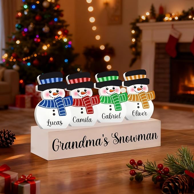 Personalized Christmas Decorations For Tables Custom 1-10 Snowman Name Block With Wooden Base Xmas Decorative Sign Decor Desk Indoor Home Family Gifts 9 Colors