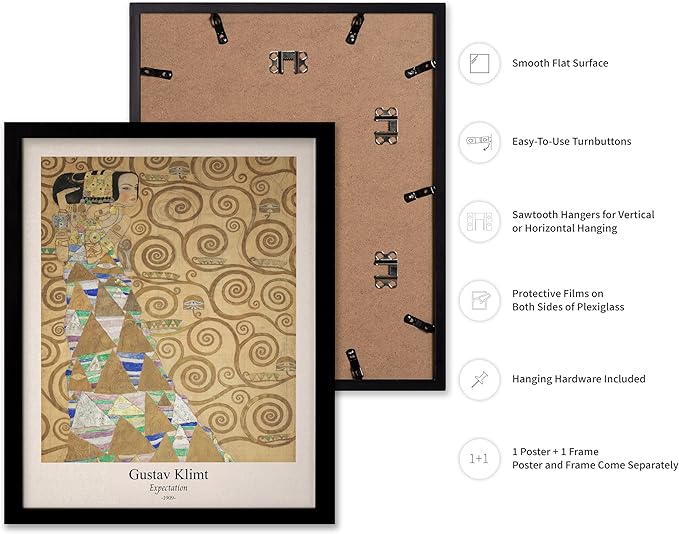 Poster Master Vintage Gustav Klimt Poster - Retro Expectation Print - Art Nouveau - Symbolism Art - Abstract Art - Aesthetic Art - Classic Painting - Living Room Wall Decor - 8x10 Black Framed
