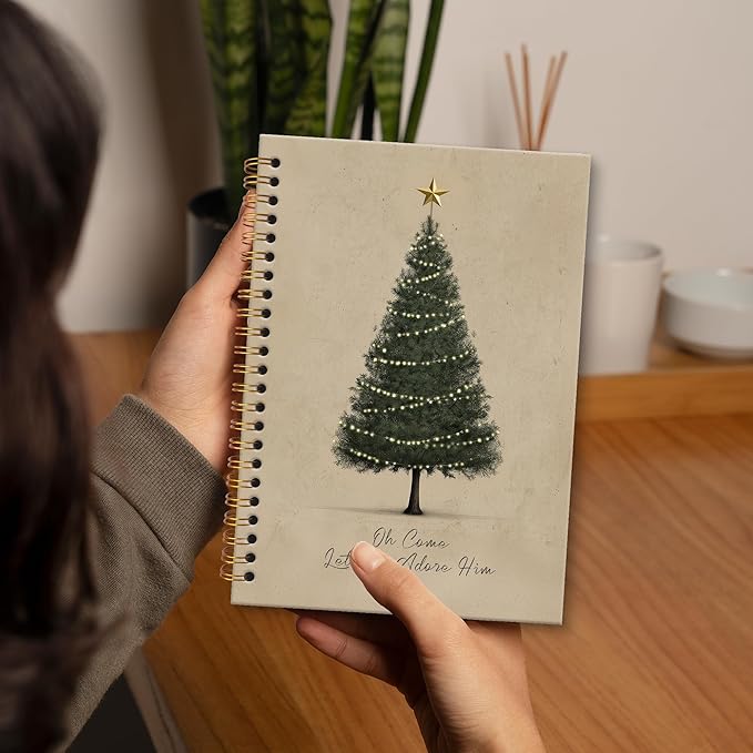 XNXLDYLH Christian Christmas Tree Notebook Journal, Church Oh Come Let Us Adore Him Spiral Notebook, Bible Study Prayer Journals Notebooks, Christmas Christian Office School Supplies Gifts, 5.5x8.3In