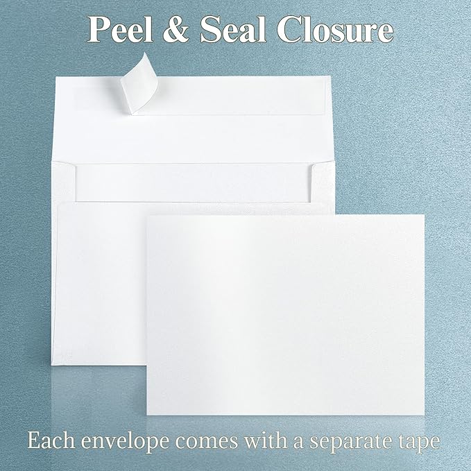 White Shimmer Blank Cards and Envelopes (Unfolded), Goefun Pearl 5x7 Flat Cardstock and A7 Envelopes Self Seal 100 Pack for Wedding, Invitations, DIY Greeting Cardstock, Thank You Cards & All Occasion