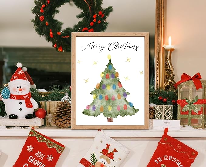 Christmas Tree Fingerprint Art Craft Kit for Family Activities, 10 Pcs Christmas Crafts Bulk DIY Handprint Card Making, Funny Finger Painting Keepsake Gift for Mom Dad Grandma Grandpa