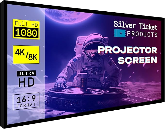 Silver Ticket Products STR Series 6 Piece Home Theater Fixed Frame 4K / 8K Ultra HD, HDTV, HDR & Active 3D Movie Projection Screen, 16:9 Format, 128" Diagonal, High Contrast Material STR-169128-HC