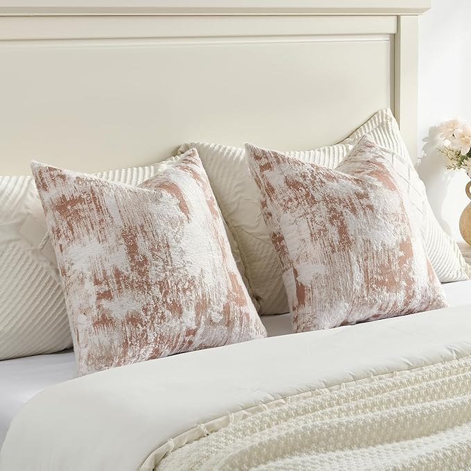 FUTEI Rust White Decorative Throw Pillow Covers 18x18 Inch Set of 2,Jacquard Weave Cushion Case in Soft Faux Cashmere,Modern Home Decor for Couch Living Room