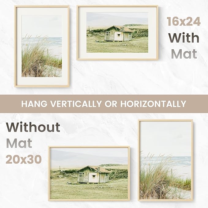20x30 Poster Frame, USA-Sourced Natural Maple Wood Picture Collage Frame with HD Tempered Glass, Modern Simple 20 x 30 Wooden Photo Frame Matted to 16x24, Vertical & Horizontal Wall Hanging Display