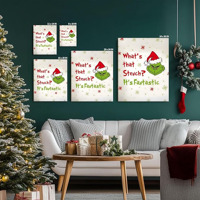 Funny Christmas Canvas Wall Art Decor - “What's That Stench? It's Fantastic” Holiday Decor - 12x16 inch Humorous Christmas Decoration for Living Room or Office - Premium Quality Canvas Print