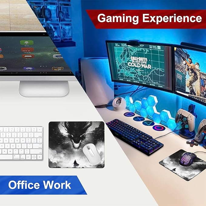Mouse Pad, Anime Samurai Fighting The Devil Mouse Pads for Desk,Soft Computer Mouse Mat Square Waterproof Non-Slip Rubber Base Gaming MousePads for Women Men,Laptop,Office