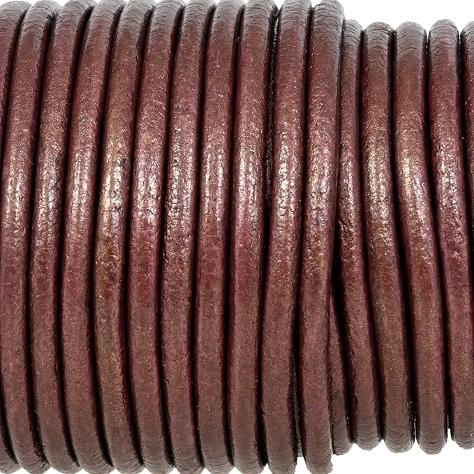 GENIQUE Real/Genuine Round Leather String Cord for Necklace, Bracelets, Jewellery, Braiding (3mm, Maroon Metallic)